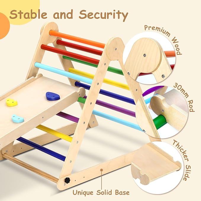 Dripex Pikler Triangle Set, Sturdy Climbing Toys for Toddlers 1-3 Inside, Large Indoor Playground Jungle Gym Playset with Slide & Arch Rocker, Premium Early Learning Toddler Climbing Toys Indoor