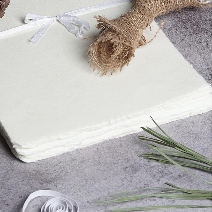 LEATHER VILLAGE Watercolor Paper - 7 X 5 inches, 50 Sheets - Mixed Media Watercolor Paper - 150 GSM Thick Deckle Edge Virgin Cotton Handmade Paper - Off White