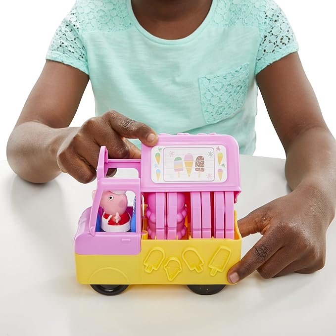 Play-Doh Peppa's Ice Cream Playset with Truck, Peppa Pig and George Figures, and 5 Non-Toxic Modeling Compound Cans, Toy for Kids 3 Years and Up