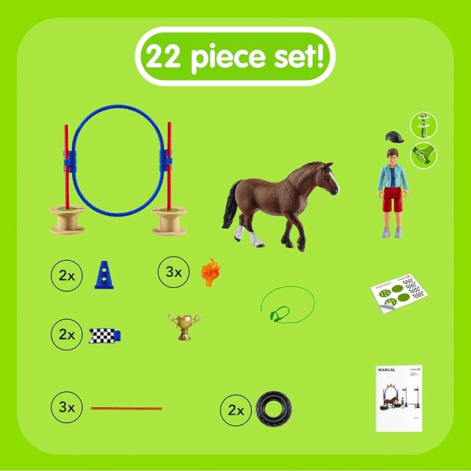 Schleich Farm World, Horse Toys for Kids, Pony Agility Race Playset with Horse Figurines and Accessories 22-piece set, Ages 3+