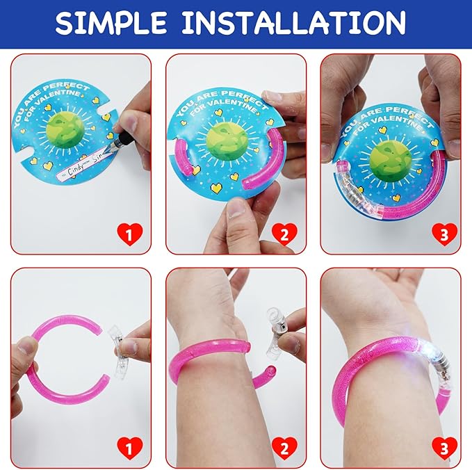 28 Pack Valentines Day Gifts for Kids,Valentine Glow Sticks Bracelet with Valentine's Day Gift Cards for Valentine Light Up Toy Valentines Day Gifts for kids School Classroom Party Favors Supplies