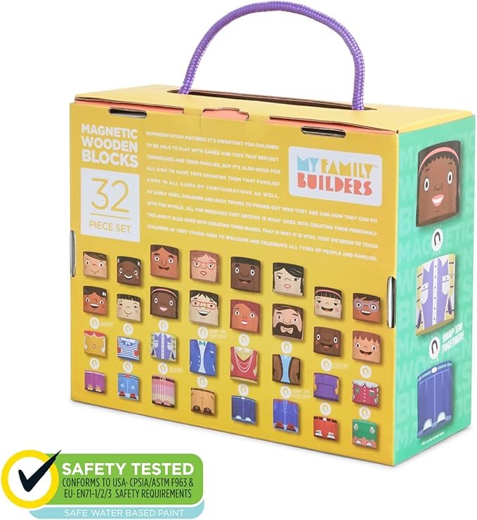 32-Piece Multiracial Magnetic Family Play Set β Wooden Diversity Building Blocks for Kids β SEL Toy Promoting Inclusion & Creative Learning