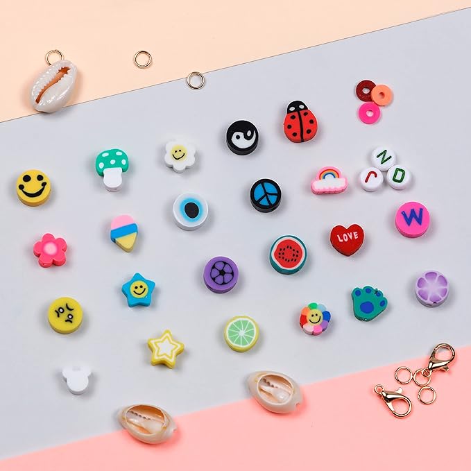 Incraftables Smiley Face Bracelet Beads for Jewelry Making (22 Styles). Friendship Bracelet Kit with Alphabet Beads. Cute Charms for Bracelet Making, Heart, Flower & Fruit Beads for Kids & Adults