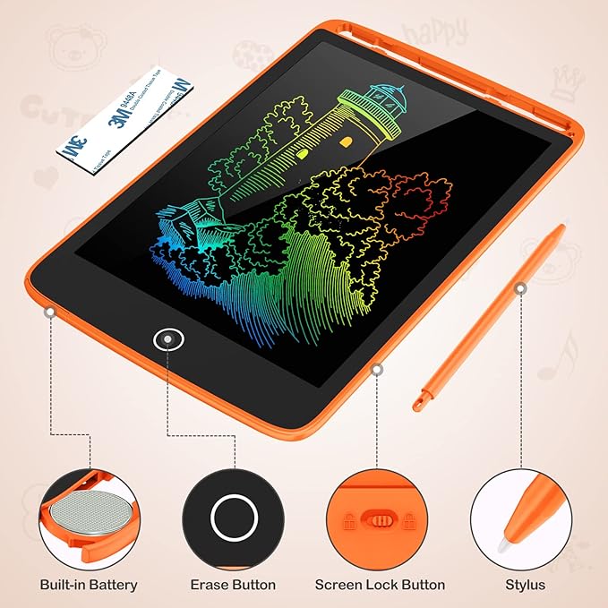 2 Pack LCD Writing Tablet, Colorful Screen Doodle Board 8.5 Inch Drawing Tablet for Kids, Learning Toys Birthday Gifts Travel Activity Games for 3 4 5 6 Year Old Boys and Girls Toddlers(Orange Blue)
