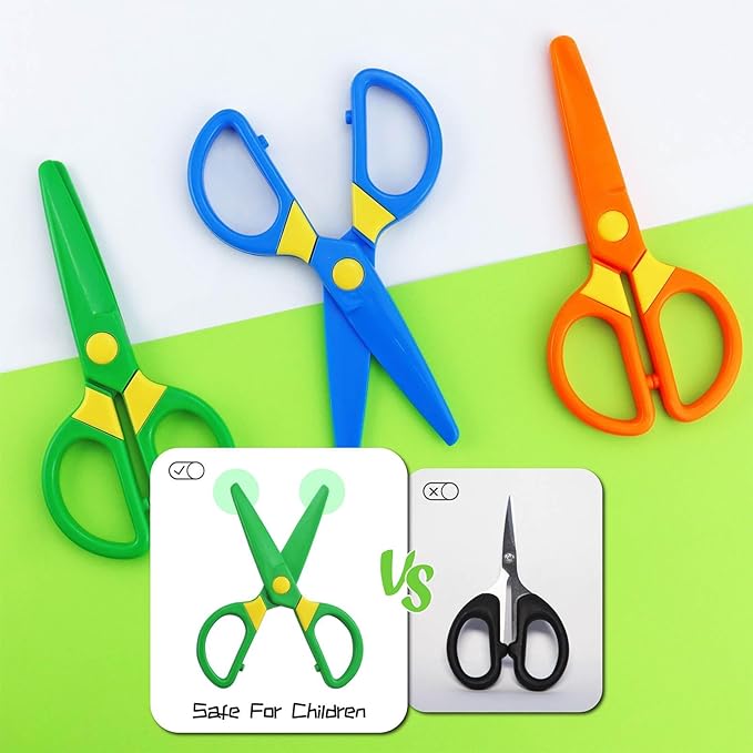 JIALEEY Plastic Child-Safe Scissor Set, Toddlers Training Scissors, Pre-School Training Scissors and Children Art Supplies(3pcs) Multicolored