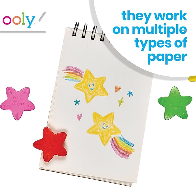 Ooly Stars of the Sea Star Shaped Chunky Crayons for Toddlers and Little Hands Set of 6, Non-Toxic Star Shaped Easy to Hold Crayons for Young Kids, No Rolling Crayon