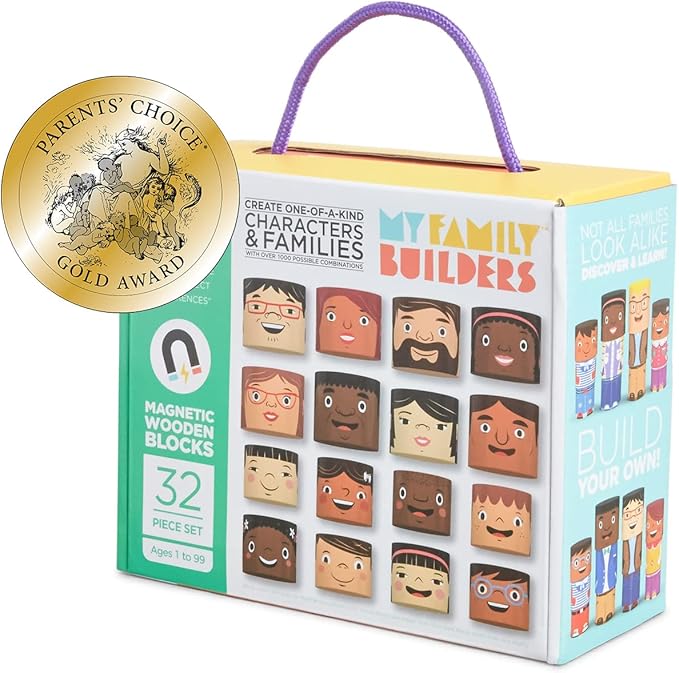 32-Piece Multiracial Magnetic Family Play Set β Wooden Diversity Building Blocks for Kids β SEL Toy Promoting Inclusion & Creative Learning