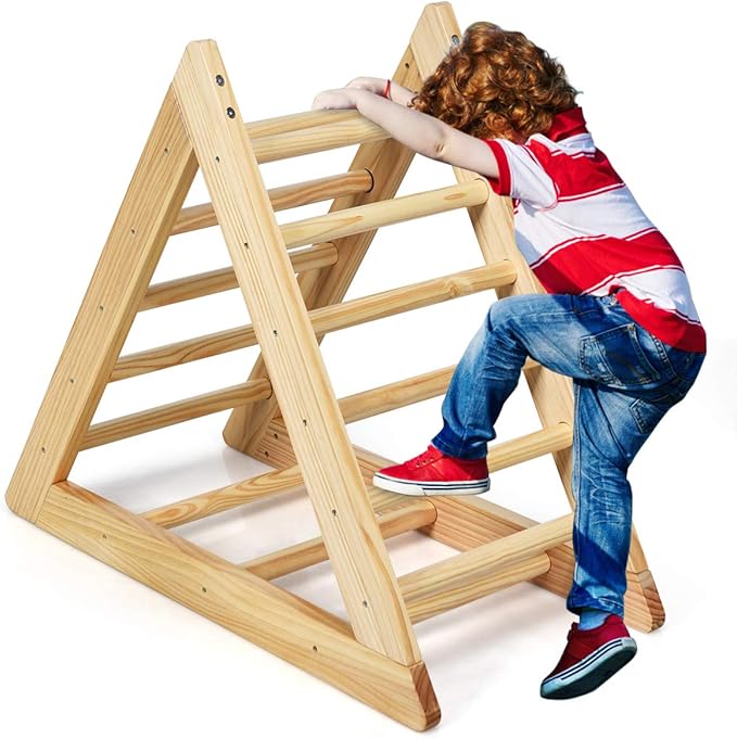 HONEY JOY Triangle Climber, Kids Wooden Climbing Triangle Ladder, 3 Different Climbing Ladders, Indoor Climbing Toys for Playground, Gym & Daycare, Gift for Boys Girls 3+ (Natural)