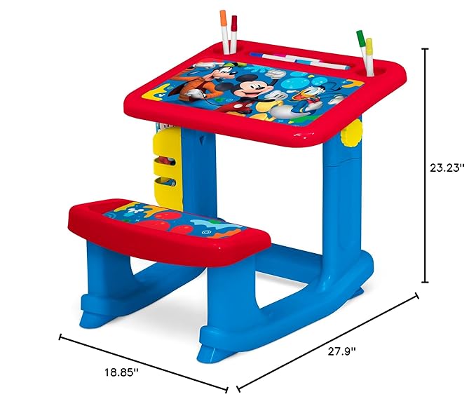 Disney Mickey Mouse Draw and Play Desk by Delta Children – Includes 10 Markers and Coloring Book, Blue