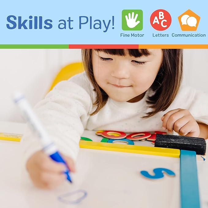 Melissa & Doug Magnetic Chalkboard and Dry-Erase Board With 36 Magnets (Numbers and Uppercase Letters), Chalk, Eraser, and Dry-Erase Pen Letters And Numbers Learning Toys, Chalk Board