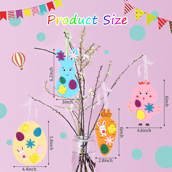 JULBEAR Easter Foam Crafts for Kids, 260 Pcs Foam Easter Foam Stickers Egg Rabbit Carrot Chick Arts and Crafts Kits, DIY Stickers Set for Kids Party Favors Supplies