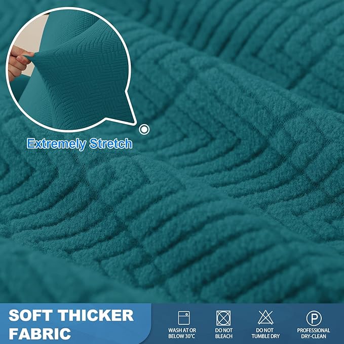 JIVINER 4 Pieces Recliner Loveseat Covers Stretch Recliner Sofa Slipcover with Elastic Bottom Jacquard Fitted Reclining Couch Cover Furniture Protector with Pockets (2 Seater, Teal)