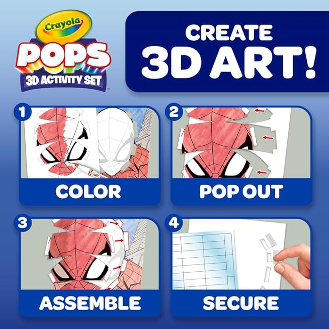 Crayola POPs 3D Kids Art Set, Spiderman Coloring Book Alternative, Gift for Boys & Girls, Ages 5+