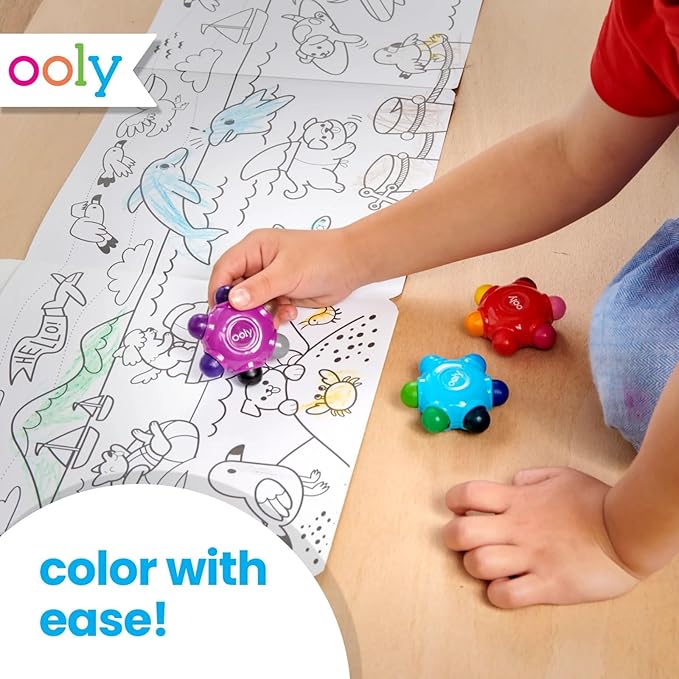 Ooly Color Burst Grip Crayon for Toddlers and Little Hands, Set of 3 Crayons with 18 Classic Colors, Non-Toxic Easy to Grip Shaped and Easy to Hold Crayons for Young Kids