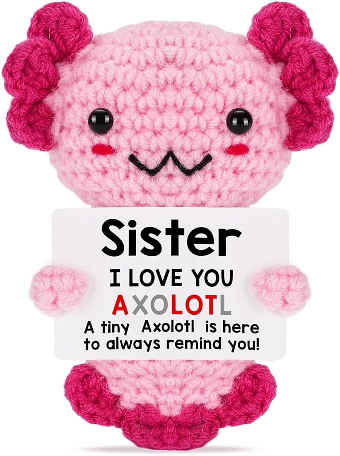 Sisters Gifts from Sister, Crochet Axolotl Gifts for Bestie BFF & Little Sister in Law on Birthday & Christmas Stocking Stuffers, I Love You to My Big Sister