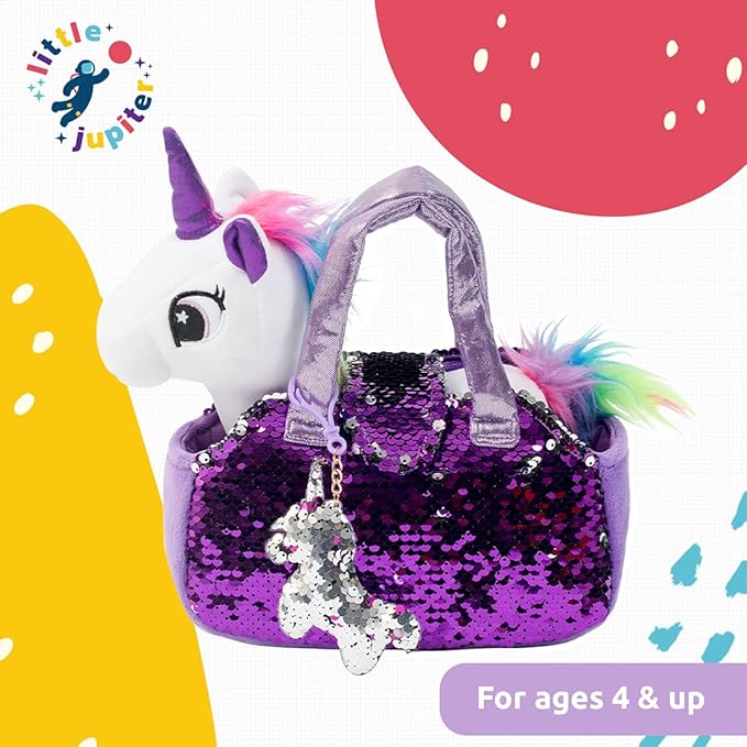 Little Jupiter Plush Pet Set w/Purse - Unicorn Stuffed Animals - Unicorn Stuffed Animals for Girls - Unicorn Plush - Stuffed Unicorns - Unicorn - Unicorn Gift for Age 4-5 - 6-7 yrs (White Unicorn)