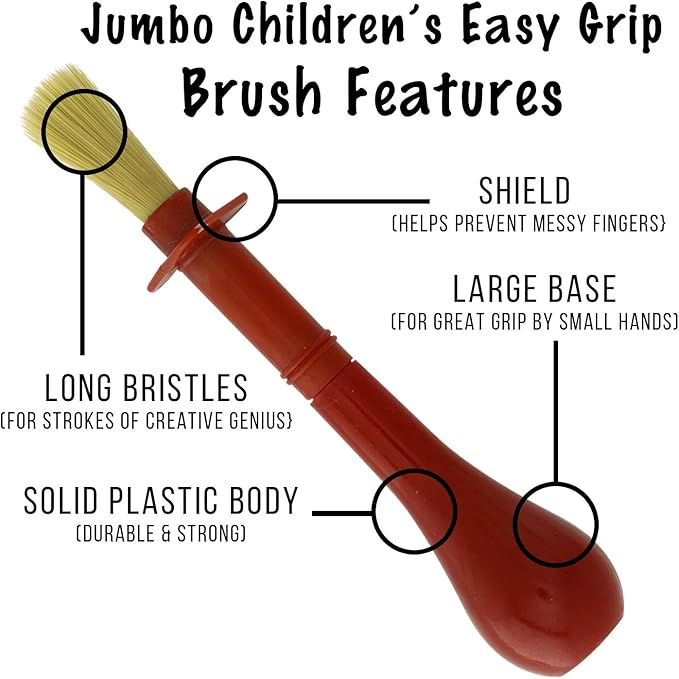 U.S. Art Supply Children's Jumbo Art Brushes Set of 6 - Plastic Handle Round Brushes with Hog Bristles, Stubby Grip - Ideal for Tempera, Poster Paints, and More!