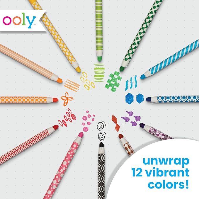 Ooly Color Appeel Crayon Sticks, Set of 12 Peelable Crayons for Kids,Wax Crayons Wrapped in Paper in 12 Unique Colors for Art Projects, Stationery Kits, School Supplies
