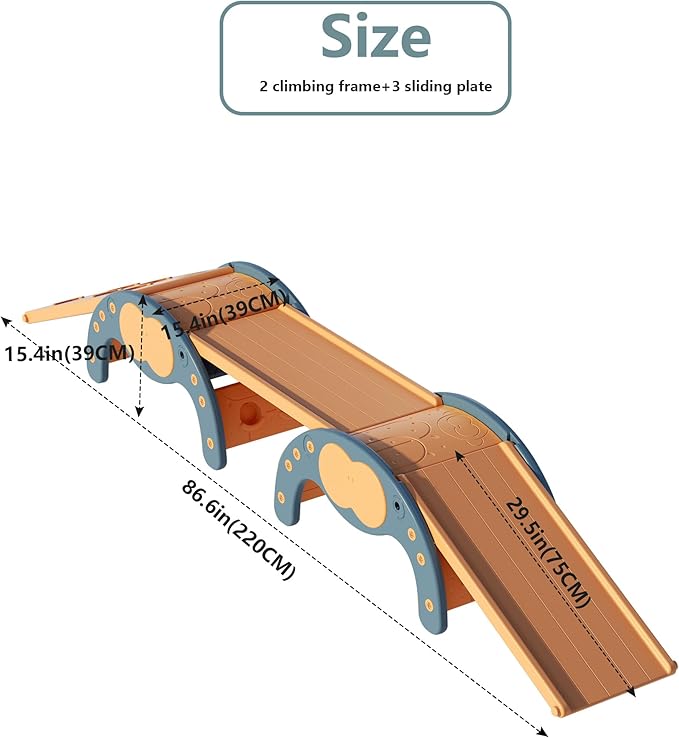 Children's Indoor Climbing Slideway Swing Playground 4-in-1 Function: Slide, Rock Climbing, Balance Board and Cradle Safe and Solid Montessori Toys Blue(2 Climbing Frame+3 Sliding Plate)