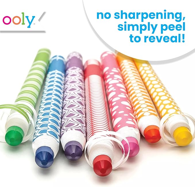 Ooly Color Appeel Crayon Sticks, Set of 12 Peelable Crayons for Kids,Wax Crayons Wrapped in Paper in 12 Unique Colors for Art Projects, Stationery Kits, School Supplies