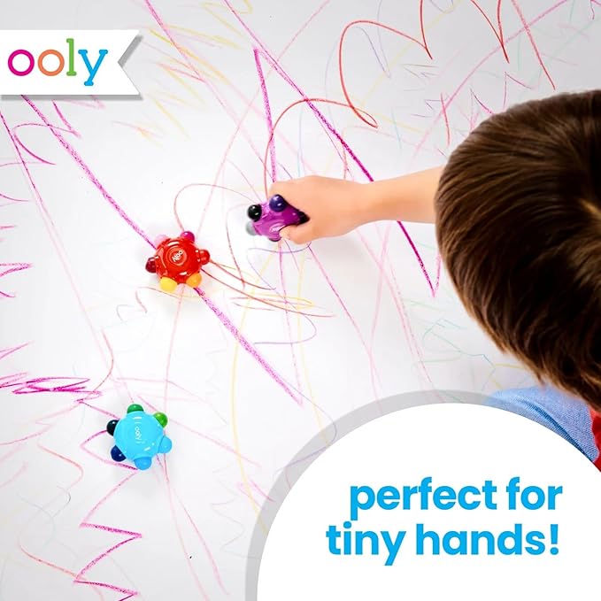 Ooly Color Burst Grip Crayon for Toddlers and Little Hands, Set of 3 Crayons with 18 Classic Colors, Non-Toxic Easy to Grip Shaped and Easy to Hold Crayons for Young Kids