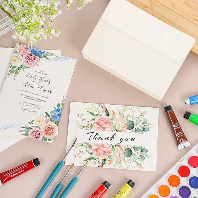 60 Sets Watercolor Cards with Envelopes, 140 lb/300 GSM Watercolor Paper Cards, 5x7 Inch Foldable Blank Watercolor Postcards and Envelopes for Greeting Cards, Wedding Invitations, Thank You Cards