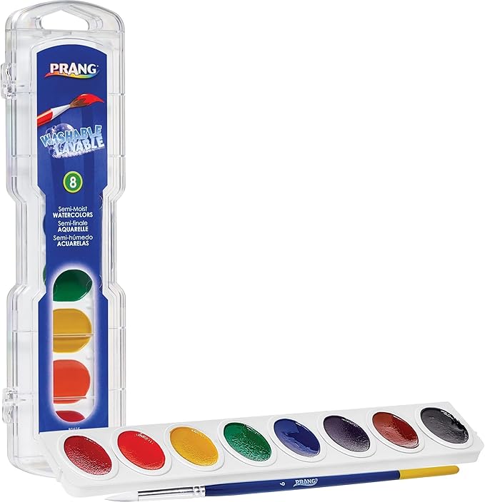 Prang® Washable Watercolors 8-Color Set With Brush, Assorted Colors