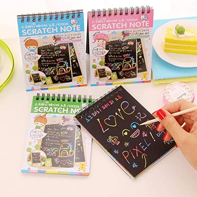Kidivo Small Size Kid's Rainbow Scratch Book Magic Doodle Scratch Art Activity 2 Notebooks Or Note Pad of 8 Pages with One Stick for Arts and Crafts Kids (Small Size) Pack of 10 Multicolor