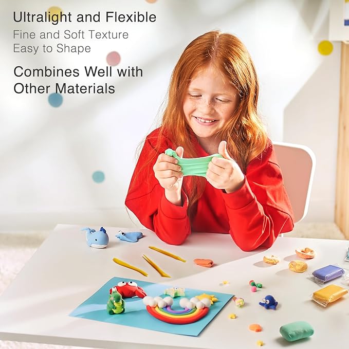 FlyFlag Air Dry Clay Kit - 24 Colors, Soft & Ultra Light, Modeling Clay for Kids with Accessories, Tools and Tutorials