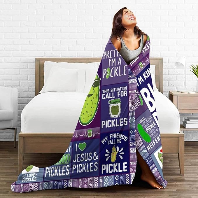 Pickle Blanket for Women Men, Cute Pickle Themed Design Printed Throw Blankets for Teens Adults Lap, Chair Sofa, Warm Soft Cozy Blanket, 50"x 60"