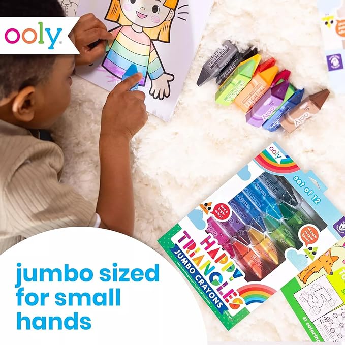Ooly Jumbo Triangle Crayons for Toddlers Set of 12, Non-Toxic Triangle Shaped Easy to Hold Crayons for Toddler Ages 1-3, No Rolling Crayon