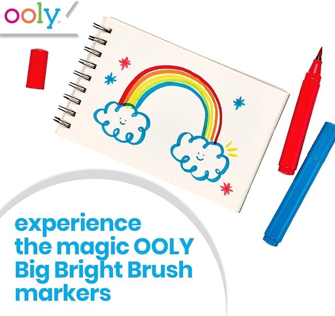 Ooly Thick Washable Toddler Markers with Jumbo Grip, Big Bright Brush Tip Markers for Toddlers with Jumbo Barrel, Perfect for Little Hands - BRUSH TIP