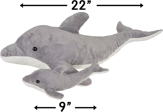 Rhode Island Novelty Birth of Life Grey Dolphin Plush - 22" with 9" Baby Plush (1 Set of 2 Pcs.) - Soft and Adorable Stuffed Animal Toy, for Children, Ideal for Birthdays and Game Prize
