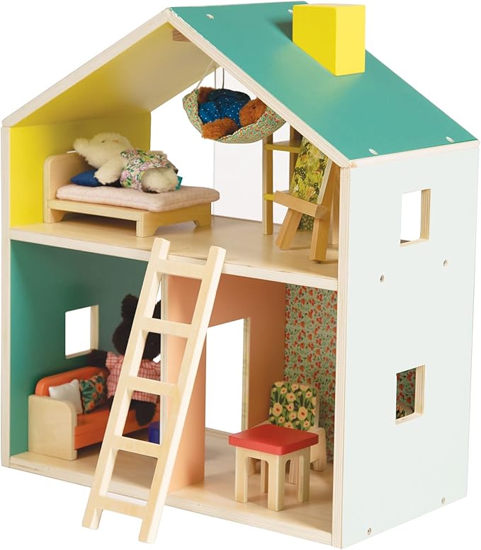 Manhattan Toy Little Nook 19-Piece Wooden Playhouse with Loft for Kids 3 + Year Old and Up