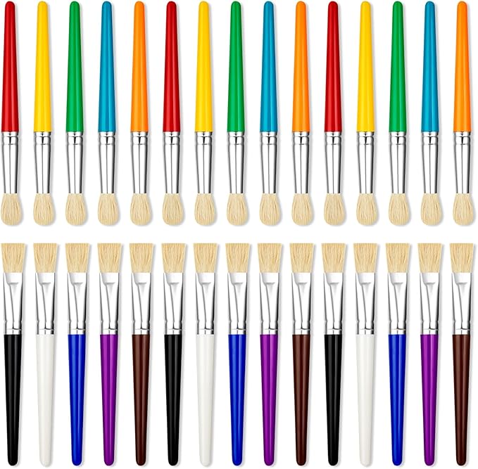 YGAOHF 30 Pcs Paint Brushes for Kids - Colorful Kids Paint Brushes Big Chubby Toddler Paint Brushes, Easy to Clean & Grip Round Flat Preschool Paint Brushes for Acrylic Washable Paint