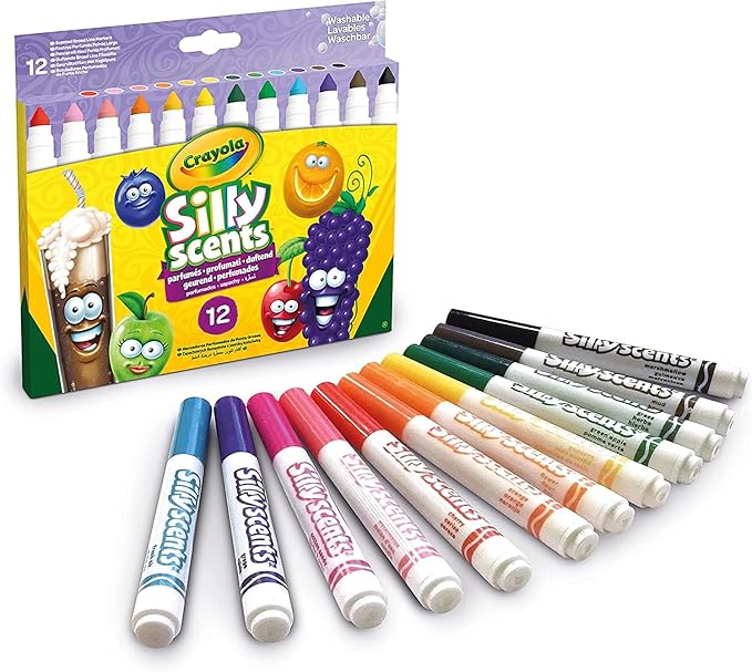 CRAYOLA Silly Scents Broadline Washable Markers - Assorted Colours (Pack of 12) | Unique Sweet Scents & Colours! | Ideal for Kids Aged 3+