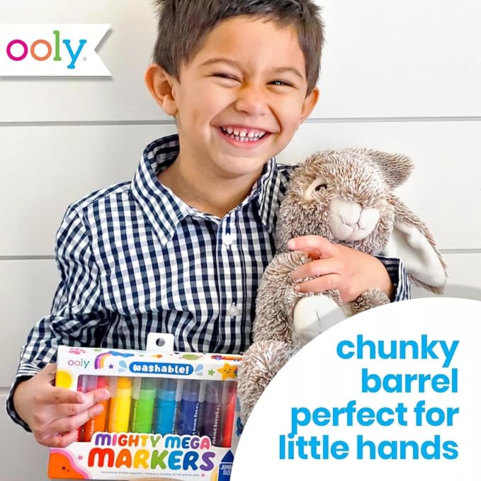 Ooly Thick Washable Toddler Markers with Jumbo Grip, Mighty Mega Triangle Tip Markers for Toddlers with Jumbo Barrel, Perfect for Little Hands - TRIANGLE TIP