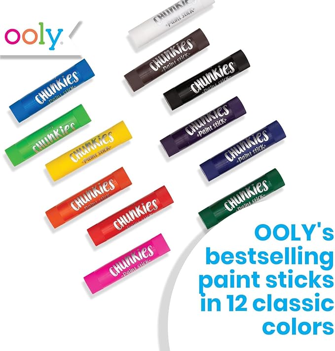 Ooly Chunkies 12 Mess Free Paint Sticks For Kids, Tempera Paint Sticks Kid Safe Colors, No Mess Quick Drying Art Supplies for Toddlers and Kids