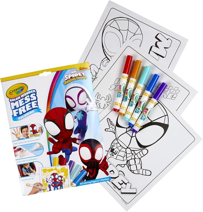 Crayola Spiderman Color Wonder Coloring Set, 18 Spiderman Mess Free Coloring Pages for Toddlers, Spiderman Toys, Gifts for Kids