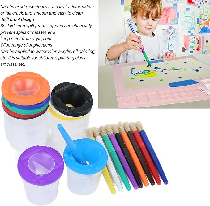Paint Set with Art Supplies Included, 10 Pieces Spill Proof Paint Cups Kids Painting Set with Paintbrushes for Toddlers Kids Preschool Art Supplies