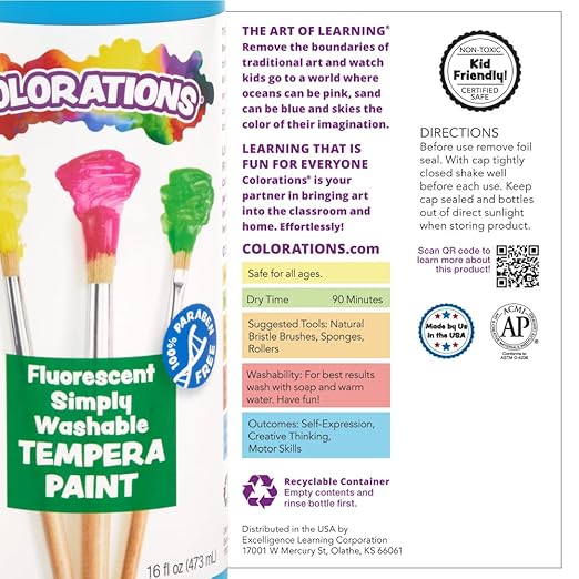 Colorations Simply Washable Tempera Paint, Fluorescent Neon Red - 16 oz.