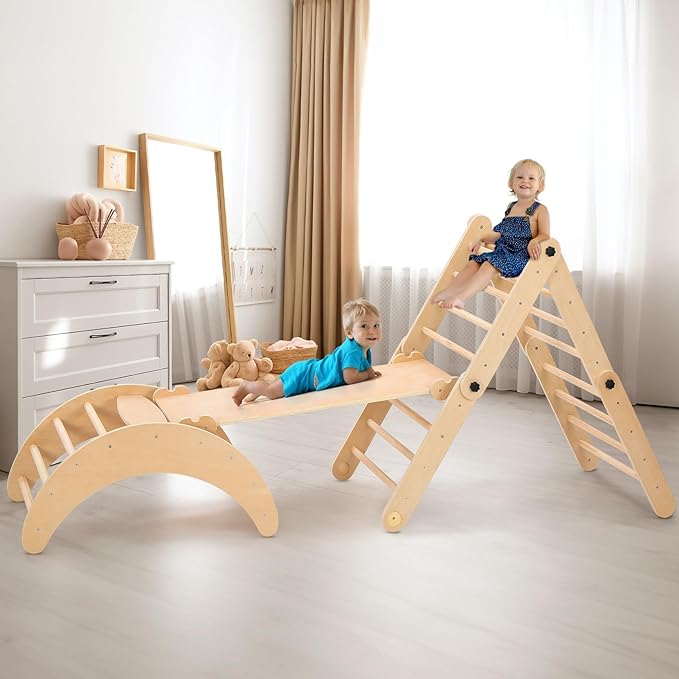Dripex Deformable Pikler Triangle Set, Sturdy Climbing Toys for Toddlers 1-3 Inside, Large Indoor Playground Jungle Gym with Over 20 Playing Modes, Premium Early Learning Toddler Climbing Toys Indoor