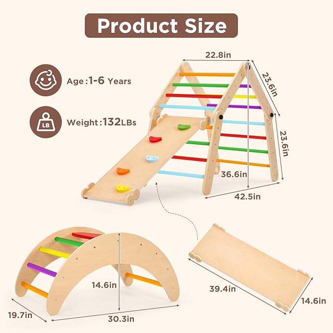 Dripex Deformable Pikler Triangle Set, Sturdy Climbing Toys for Toddlers 1-3 Inside, Large Indoor Playground Jungle Gym with Over 20 Playing Modes, Premium Early Learning Toddler Climbing Toys Indoor