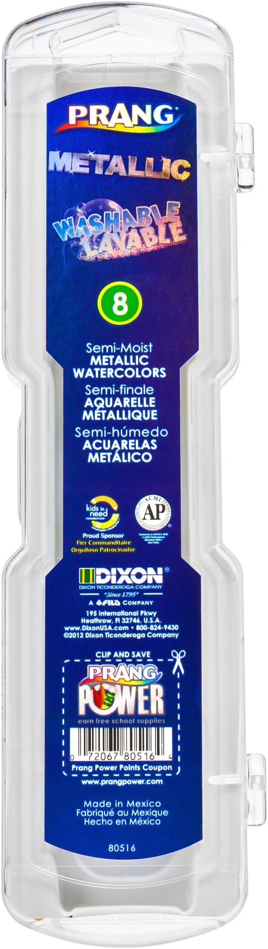 Prang Washable Watercolor Paint Set, 8 Assorted Metallic Colors, 1 Count