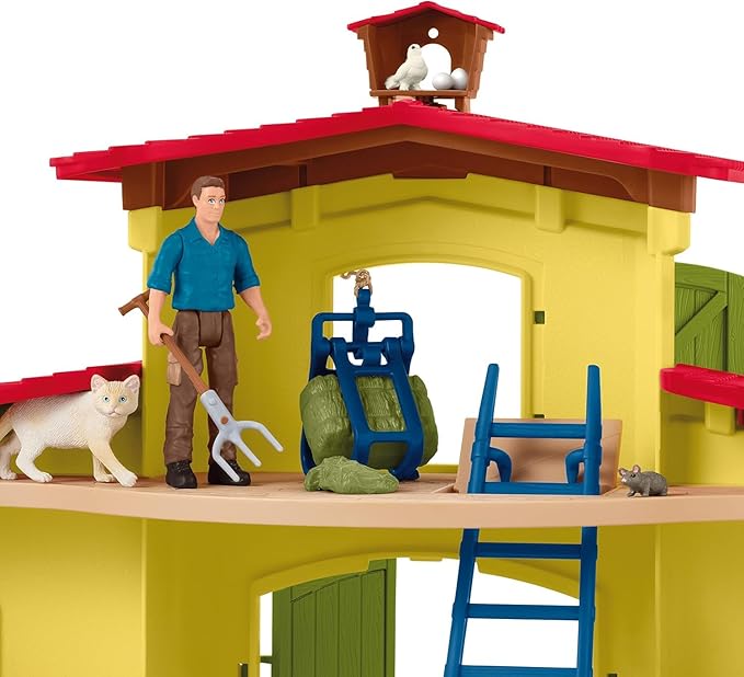 Schleich Farm World Animal Farm Playset with Figurine and Accessories - 92pc Kids Animal Farm Playset with Cow, Horse, Pig, Bull, and Accessories for Boys and Girls, Gift for Kids Age 3+, Yellow