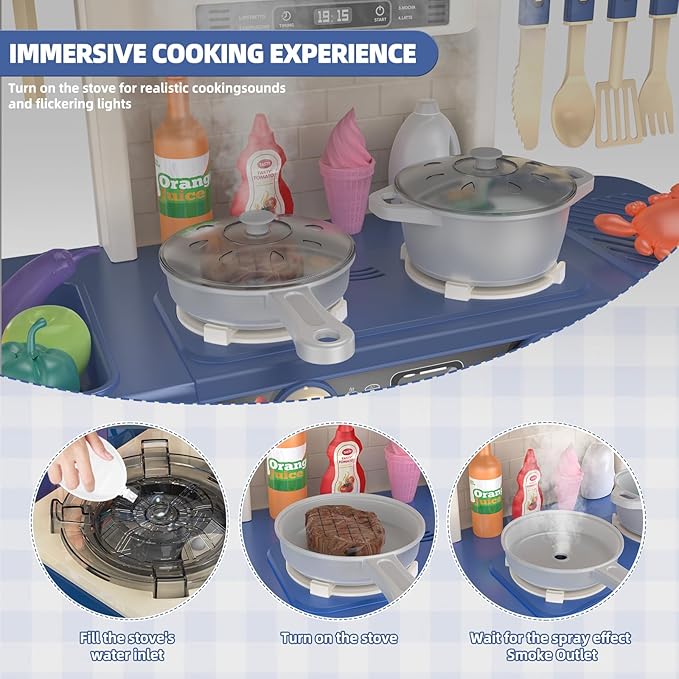 Interactive Kids Play Kitchen Set with Realistic Lights and Sounds - 46 Piece Toy Kitchen Accessories
