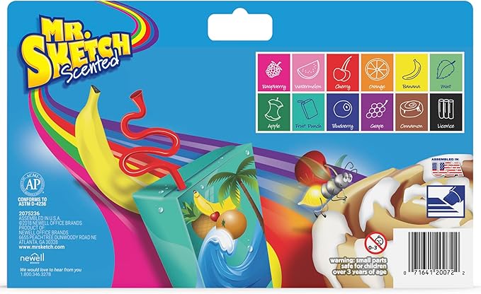 Mr. Sketch Scented Markers, Chisel Tip Marker, Assorted Colors, 12 Count