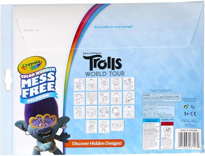 Crayola Trolls 2, Color Wonder Mess Free Coloring Pages & Markers, Gift for Kids, Age 3, 4, 5, 6