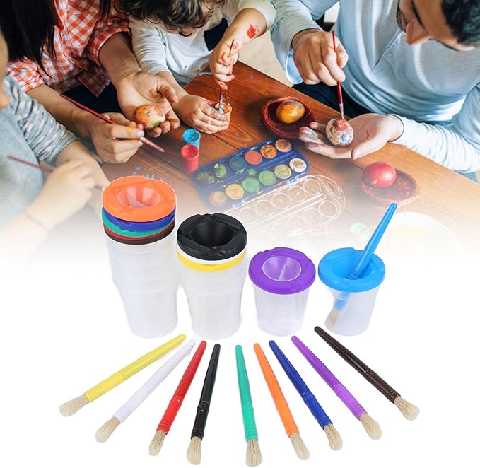 Paint Set with Art Supplies Included, 10 Pieces Spill Proof Paint Cups Kids Painting Set with Paintbrushes for Toddlers Kids Preschool Art Supplies