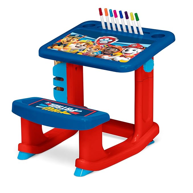 PAW Patrol Draw and Play Desk by Delta Children – Includes 10 Markers and Coloring Book, Blue